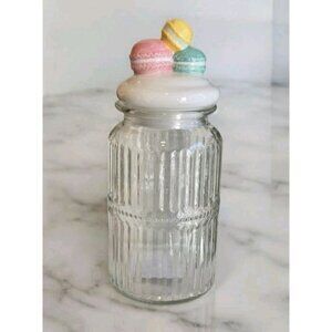 New Shabby Chic Pastel Macaroon Cookie Kitchen Party Glass Canister Jar W/ Lid